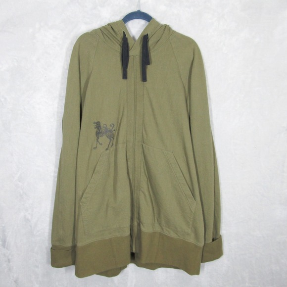Ziggy Chen Olive Green Hoodie Sz 54 XXL Long Camel Graphic Designer Streetwear - Picture 1 of 10